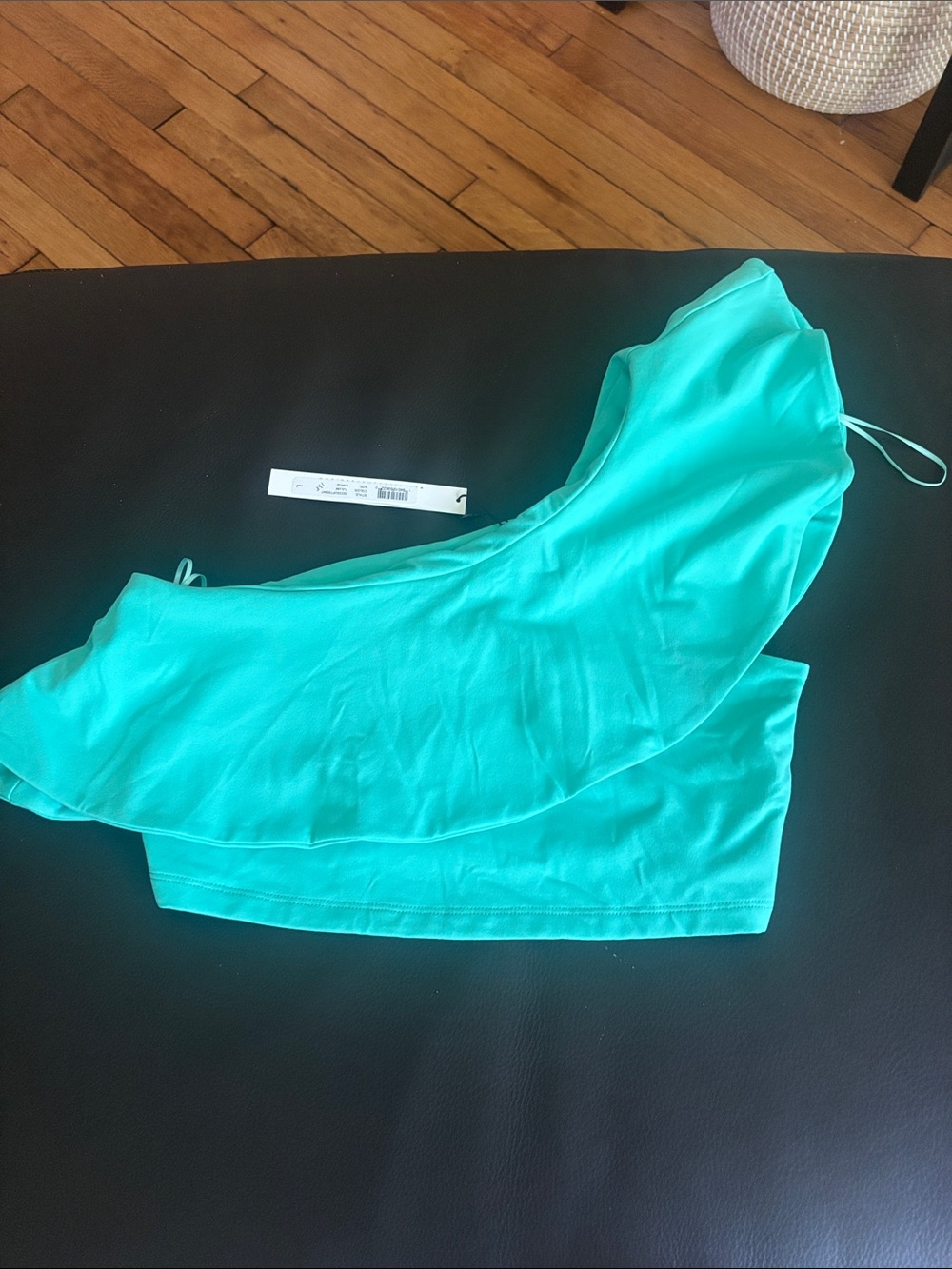 One-Shoulder Ruffle Crop Top in Aqua NWT